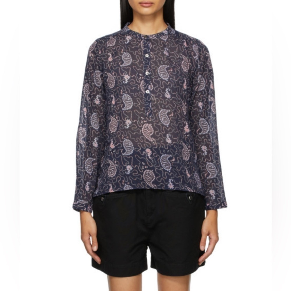Isabel Marant Etolie Maria Long Sleeve Shirt Paisley Navy Pink Size Xs